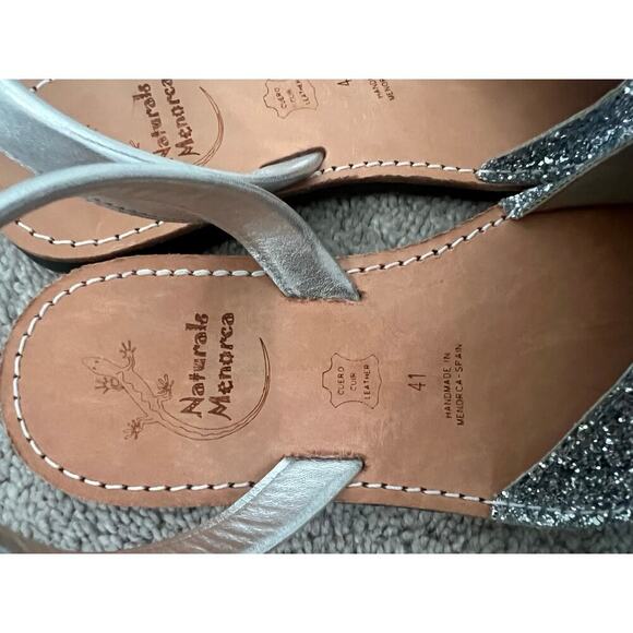 Naturals Menorca Glitter Leather Slingback Sandals Silver Womens Size 41 / US 11 - Picture 6 of 10